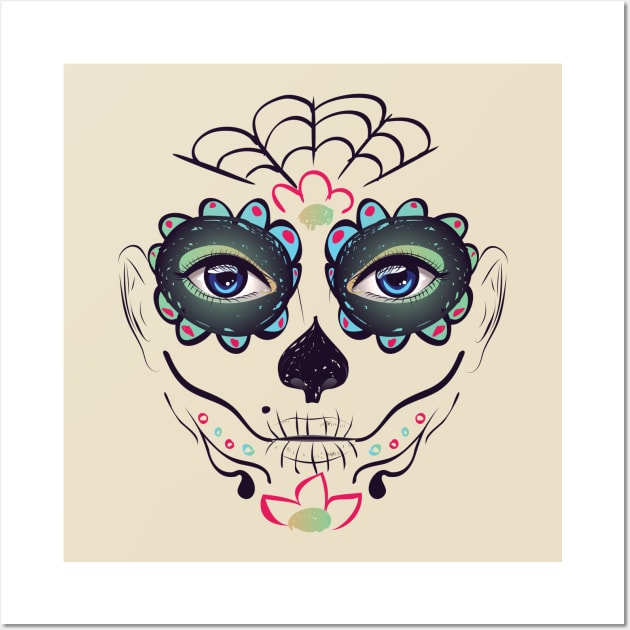 Day of Dead Girl Face green makeup Wall Art by AnnArtshock